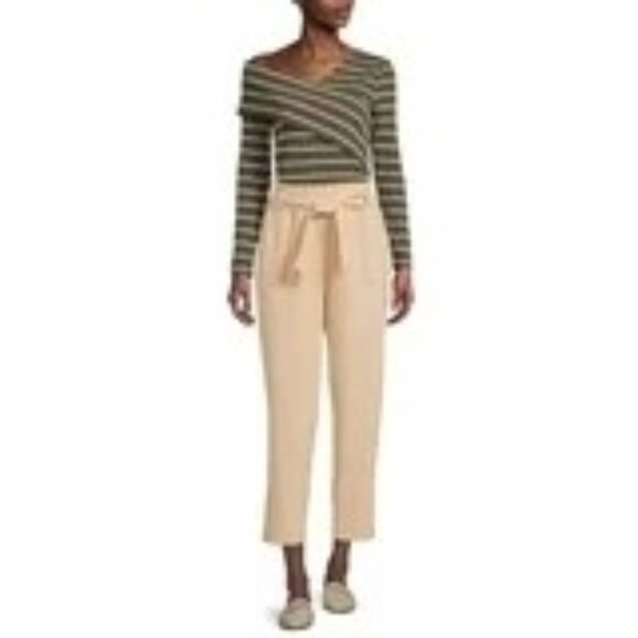 Nine.Eight NWT Women's Pants Paper Bag Waiste Belted Ankle Length Beige Size XL - Picture 1 of 9